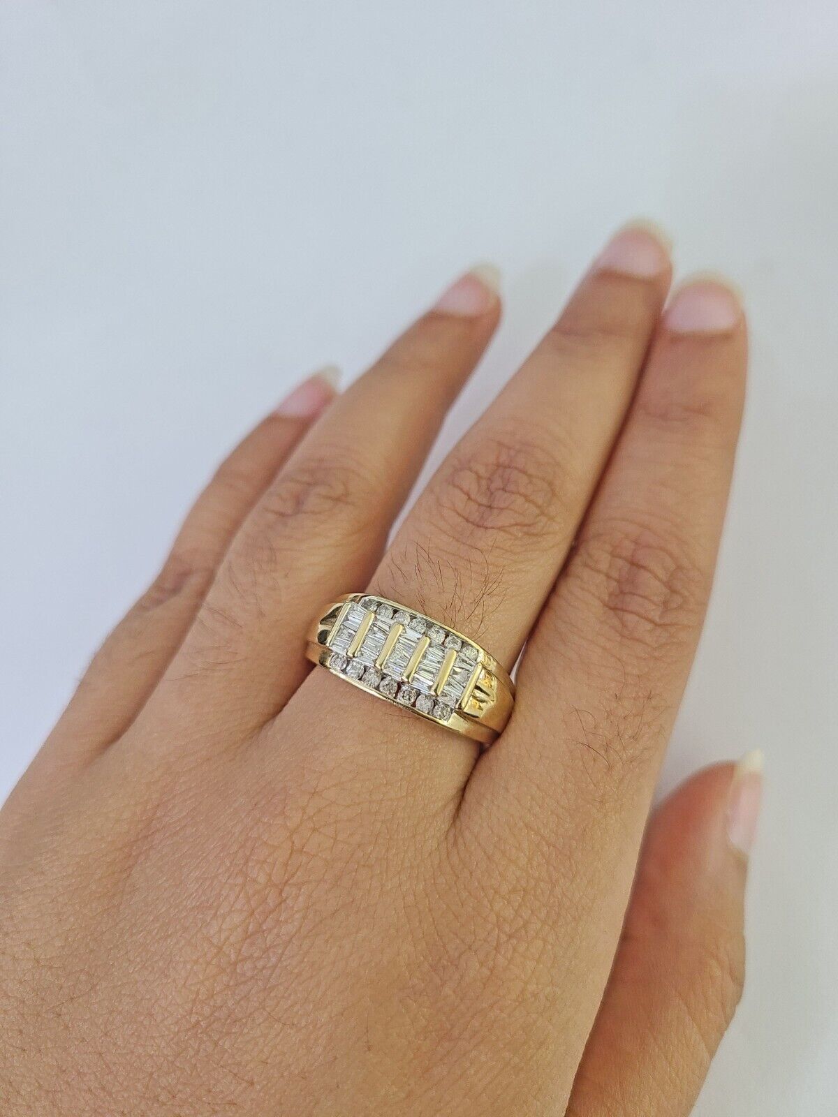 Real 10k Diamond Mens Ring Band Yellow Gold Wedding Genuine Natural - GoldenlinQ